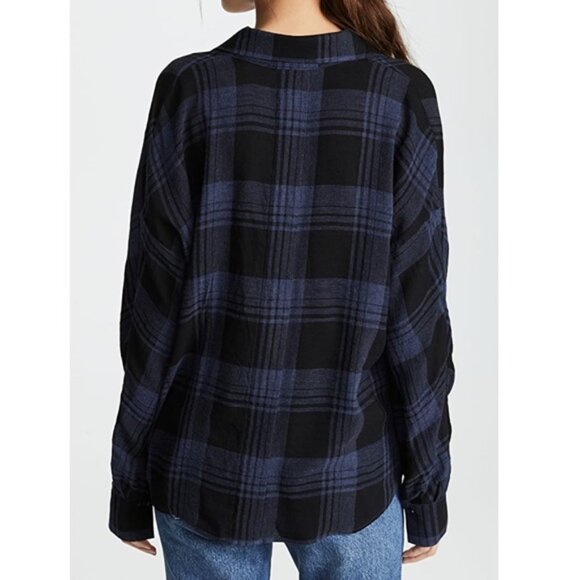 Vince Heathered Plaid Pullover Black Blue Shirt - Picture 5 of 9